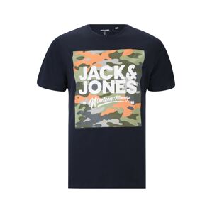 Jack & Jones Plus Tričko 'PETE'  námornícka modrá / oranžová / biela / svetlozelená / kaki