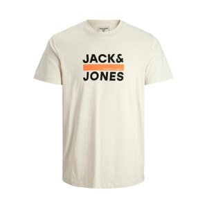 JACK & JONES Tričko 'DAN'  svetlosivá / čierna / biela / svetlooranžová