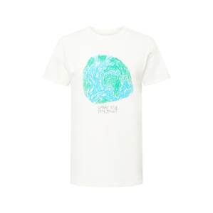 DEDICATED. Tričko 'Stockholm Crayon Globe'  biela / svetlomodrá / trávovo zelená