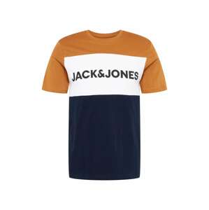 JACK & JONES Tričko  námornícka modrá / svetlohnedá / čierna / šedobiela