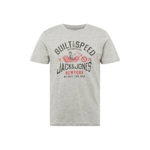 JACK & JONES Tričko 'MOTOR'  sivá / čierna / červená