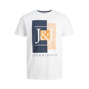 JACK & JONES Tričko 'ASTHA'  biela / námornícka modrá / oranžová