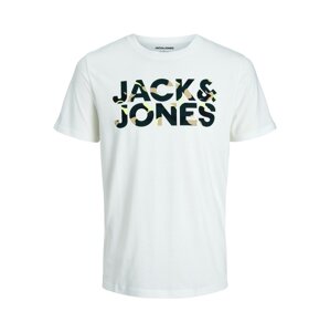 JACK & JONES Tričko 'RAMP'  biela / jedľová / farba ťavej srsti
